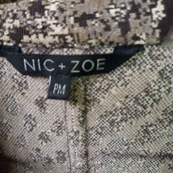 NIC + Zoe Blazer Jacket Double Breast Brown Beige Abstract Cropped Size PM/34 - Picture 3 of 8